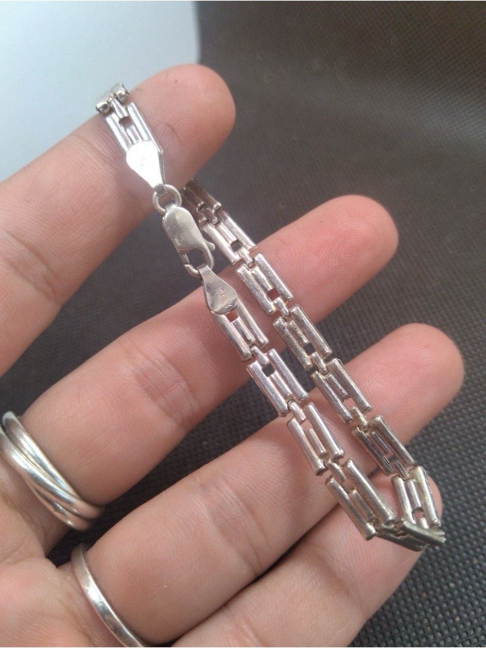 Sterling silver triple bar link bracelet